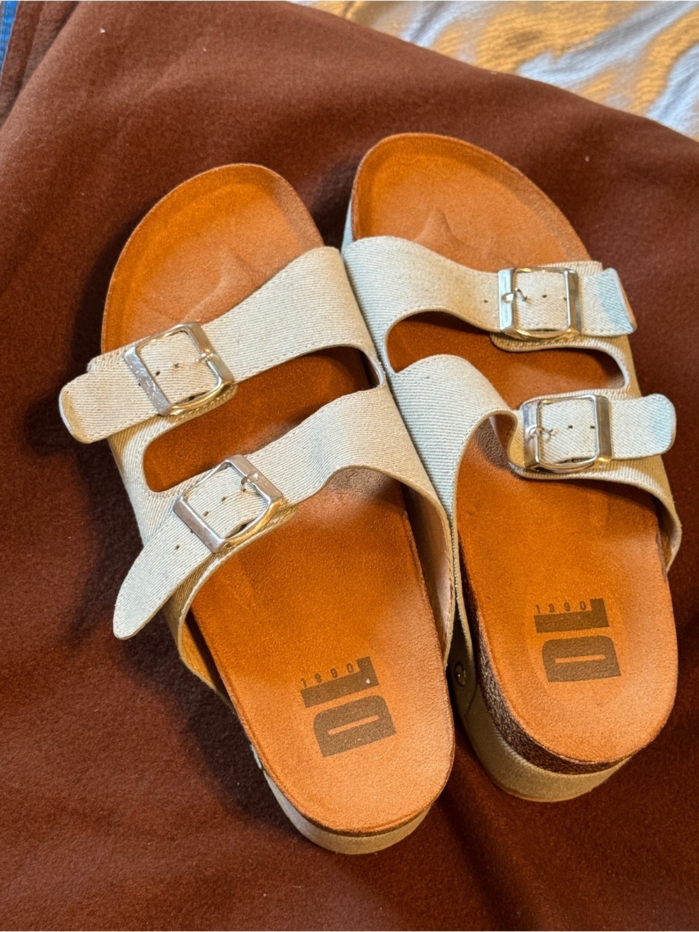 Women’s Double-Buckle Slide Sandals in Light Denim Blue
